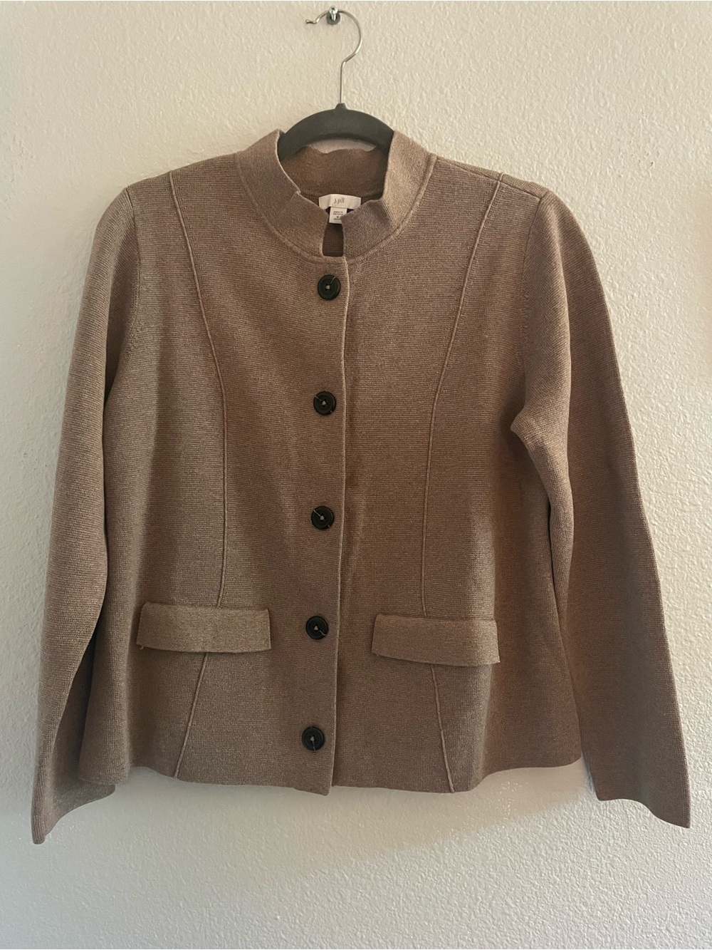 J. Jill Taupe Knit Button-Front Jacket